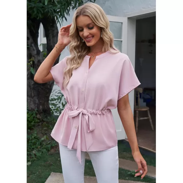 GRAPENT Work Blouses for Women Business Casual Tops Peplum Dressy Elegant Summer Button Down ShirtCandy Pink