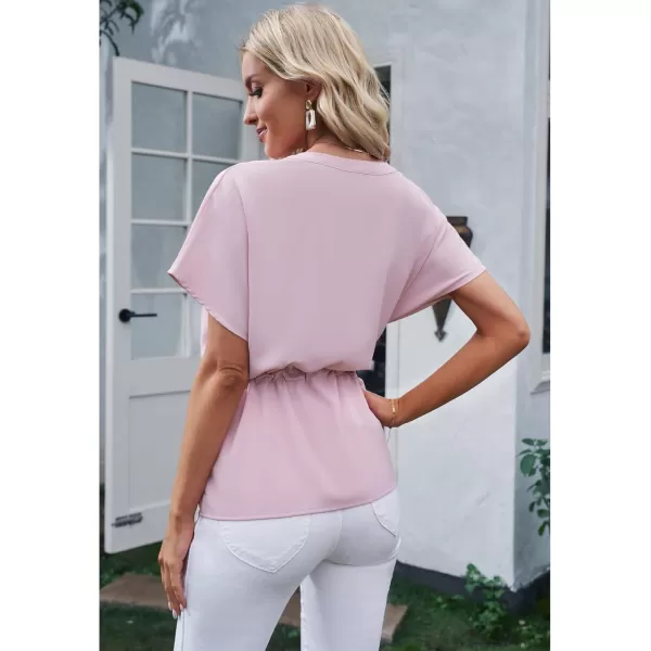 GRAPENT Work Blouses for Women Business Casual Tops Peplum Dressy Elegant Summer Button Down ShirtCandy Pink