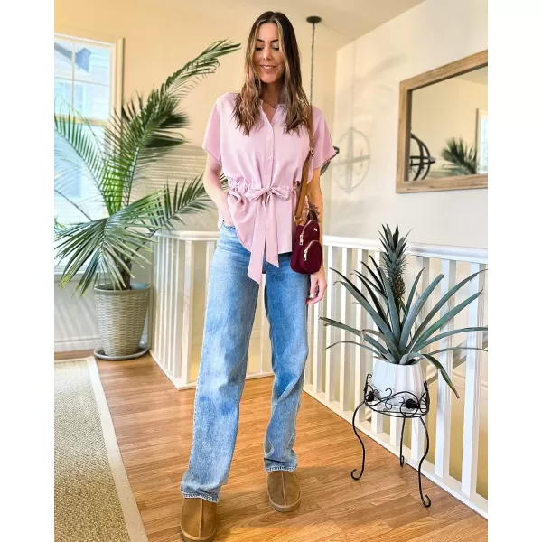 GRAPENT Work Blouses for Women Business Casual Tops Peplum Dressy Elegant Summer Button Down ShirtCandy Pink