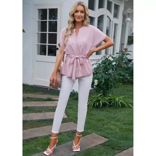 GRAPENT Work Blouses for Women Business Casual Tops Peplum Dressy Elegant Summer Button Down ShirtCandy Pink