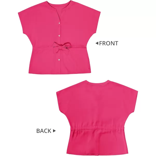 GRAPENT Work Blouses for Women Business Casual Tops Peplum Dressy Elegant Summer Button Down ShirtHot Pink