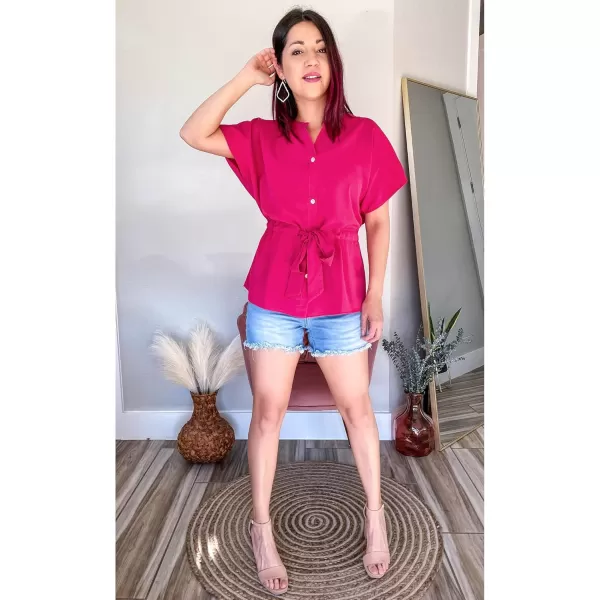 GRAPENT Work Blouses for Women Business Casual Tops Peplum Dressy Elegant Summer Button Down ShirtHot Pink