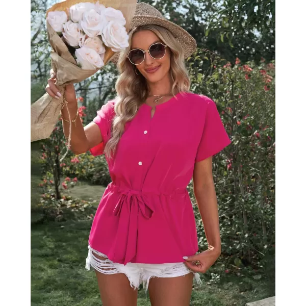 GRAPENT Work Blouses for Women Business Casual Tops Peplum Dressy Elegant Summer Button Down ShirtHot Pink