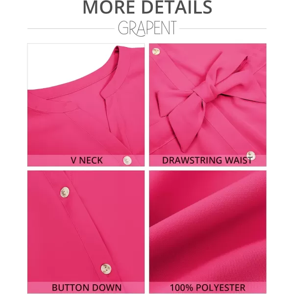 GRAPENT Work Blouses for Women Business Casual Tops Peplum Dressy Elegant Summer Button Down ShirtHot Pink