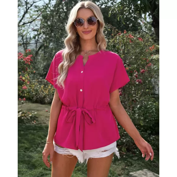 GRAPENT Work Blouses for Women Business Casual Tops Peplum Dressy Elegant Summer Button Down ShirtHot Pink