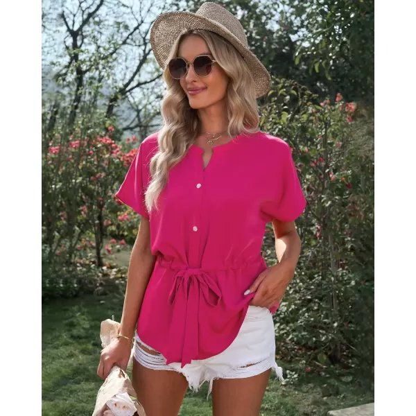 GRAPENT Work Blouses for Women Business Casual Tops Peplum Dressy Elegant Summer Button Down ShirtHot Pink