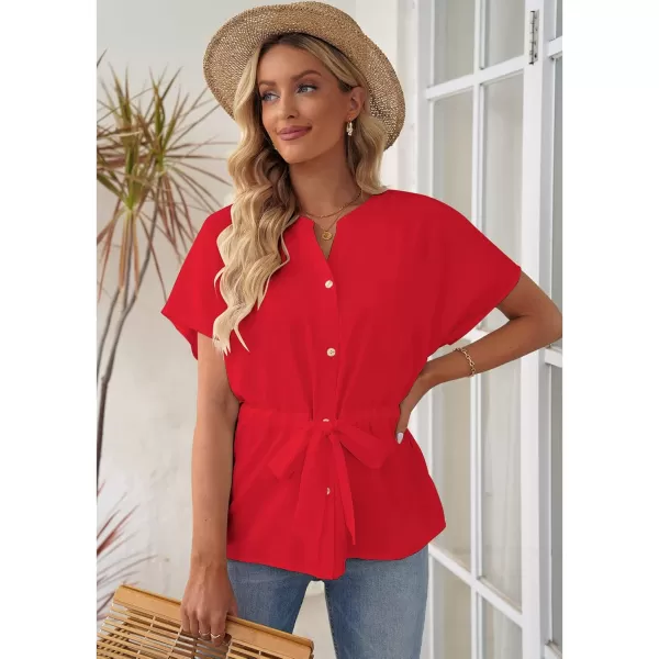 GRAPENT Work Blouses for Women Business Casual Tops Peplum Dressy Elegant Summer Button Down ShirtTrue Red
