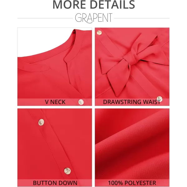 GRAPENT Work Blouses for Women Business Casual Tops Peplum Dressy Elegant Summer Button Down ShirtTrue Red