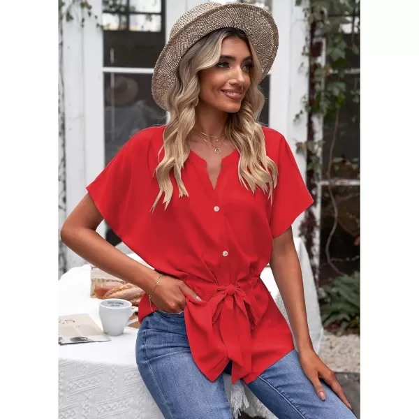 GRAPENT Work Blouses for Women Business Casual Tops Peplum Dressy Elegant Summer Button Down ShirtTrue Red
