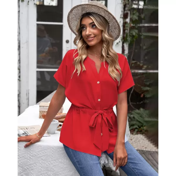 GRAPENT Work Blouses for Women Business Casual Tops Peplum Dressy Elegant Summer Button Down ShirtTrue Red