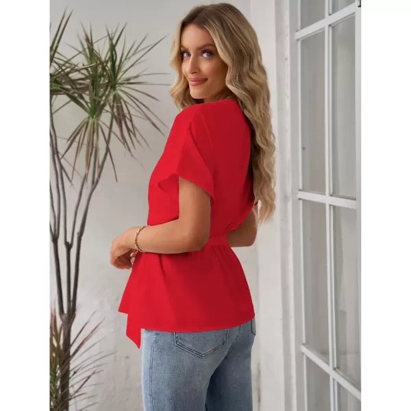 GRAPENT Work Blouses for Women Business Casual Tops Peplum Dressy Elegant Summer Button Down ShirtTrue Red