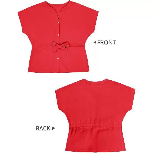 GRAPENT Work Blouses for Women Business Casual Tops Peplum Dressy Elegant Summer Button Down ShirtTrue Red