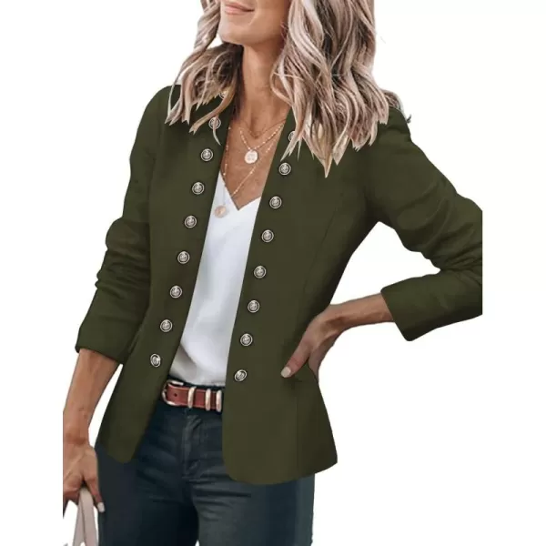 GRAPENT Womens Business Casual Buttons Pockets Open Front Blazer Suit CardiganArmy Green