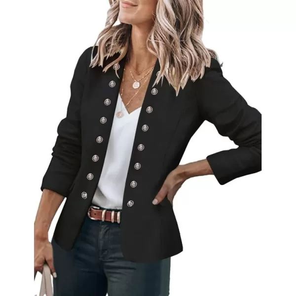 GRAPENT Womens Business Casual Buttons Pockets Open Front Blazer Suit CardiganBlack