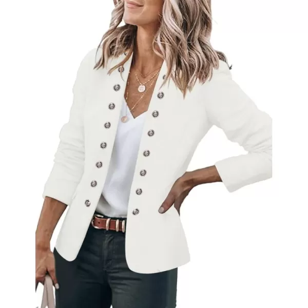GRAPENT Womens Business Casual Buttons Pockets Open Front Blazer Suit CardiganBrilliant White