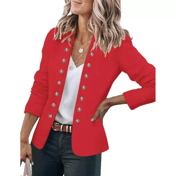 GRAPENT Womens Business Casual Buttons Pockets Open Front Blazer Suit CardiganFiery Red