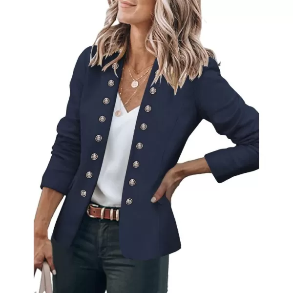 GRAPENT Womens Business Casual Buttons Pockets Open Front Blazer Suit CardiganNavy Blue