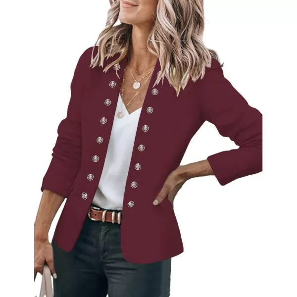 GRAPENT Womens Business Casual Buttons Pockets Open Front Blazer Suit CardiganWine Red