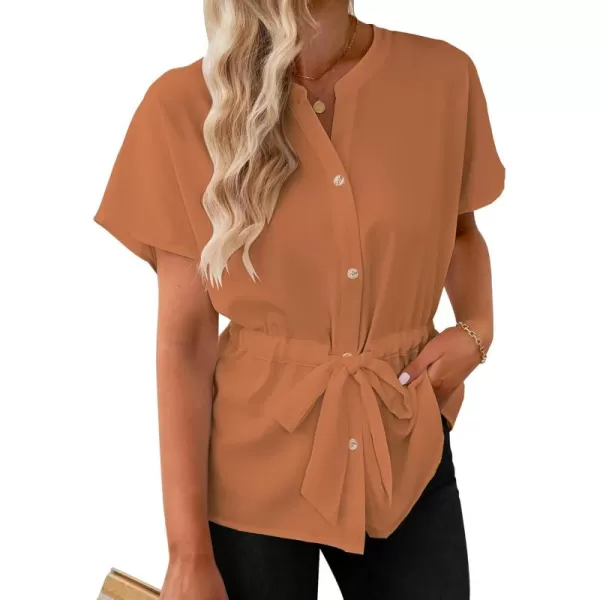GRAPENT Work Blouses for Women Business Casual Tops Peplum Dressy Elegant Summer Button Down ShirtAmber Brown