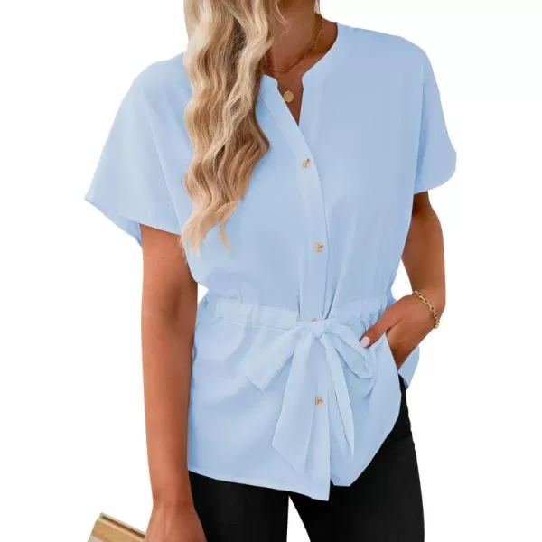 GRAPENT Work Blouses for Women Business Casual Tops Peplum Dressy Elegant Summer Button Down ShirtBaby Blue