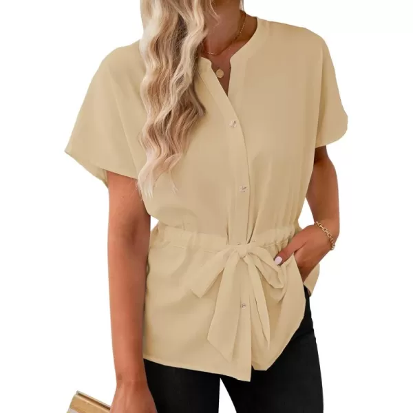 GRAPENT Work Blouses for Women Business Casual Tops Peplum Dressy Elegant Summer Button Down ShirtBeige