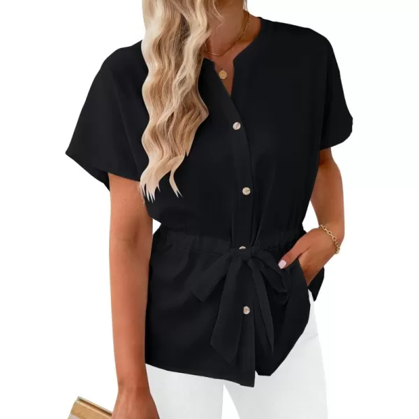 GRAPENT Work Blouses for Women Business Casual Tops Peplum Dressy Elegant Summer Button Down ShirtBlack