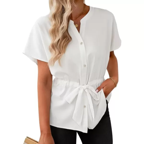 GRAPENT Work Blouses for Women Business Casual Tops Peplum Dressy Elegant Summer Button Down ShirtBrilliant White