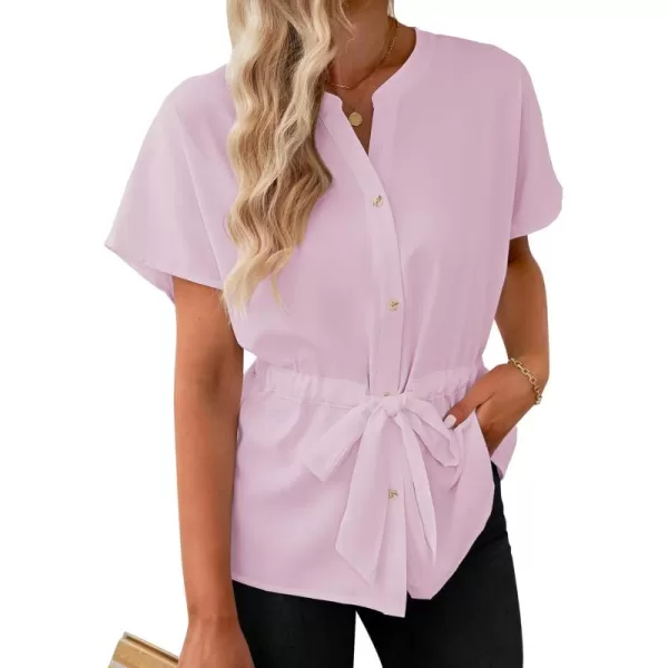 GRAPENT Work Blouses for Women Business Casual Tops Peplum Dressy Elegant Summer Button Down ShirtCandy Pink