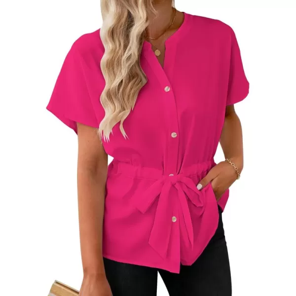 GRAPENT Work Blouses for Women Business Casual Tops Peplum Dressy Elegant Summer Button Down ShirtHot Pink
