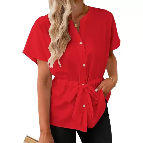 GRAPENT Work Blouses for Women Business Casual Tops Peplum Dressy Elegant Summer Button Down ShirtTrue Red
