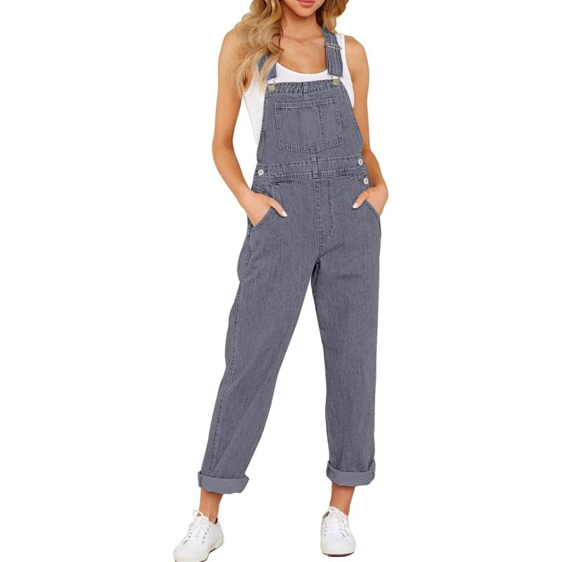 imageGRAPENT Overalls for Women Loose Fit Jean Denim Bib Jumpsuit Stretch Overall PantsGray