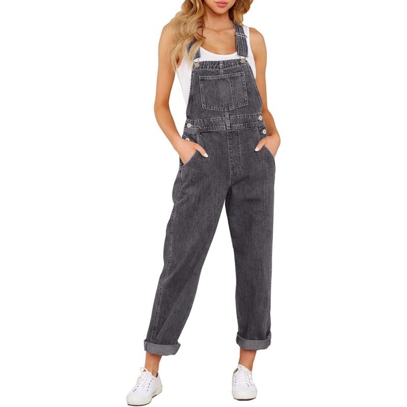 imageGRAPENT Overalls for Women Loose Fit Jean Denim Bib Jumpsuit Stretch Overall PantsPebble Grey