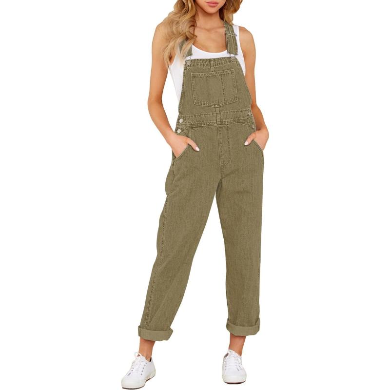 imageGRAPENT Overalls for Women Loose Fit Jean Denim Bib Jumpsuit Stretch Overall PantsSlate Green