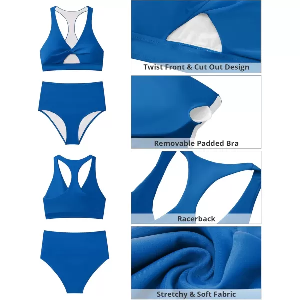 GRAPENT Bikini Sets for Women High Waisted Bathing Suits Cut Out 2 Pieces Swimsuits Beach Outfit Twist Swimming WearMykonos Blue