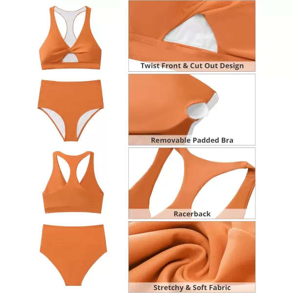 GRAPENT Bikini Sets for Women High Waisted Bathing Suits Cut Out 2 Pieces Swimsuits Beach Outfit Twist Swimming WearOrange Ochre