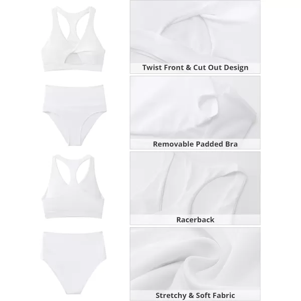 GRAPENT Bikini Sets for Women High Waisted Bathing Suits Cut Out 2 Pieces Swimsuits Beach Outfit Twist Swimming WearWhite
