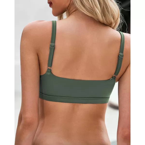 GRAPENT Bikini Tops for Women Cropped Tankini Tops Beach Padded Cut Out Adjustable Spaghetti Straps Swimwear Top OnlyArmy Green