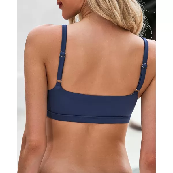 GRAPENT Bikini Tops for Women Cropped Tankini Tops Beach Padded Cut Out Adjustable Spaghetti Straps Swimwear Top OnlyGray Blue