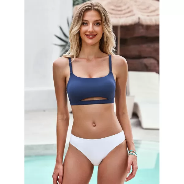 GRAPENT Bikini Tops for Women Cropped Tankini Tops Beach Padded Cut Out Adjustable Spaghetti Straps Swimwear Top OnlyGray Blue
