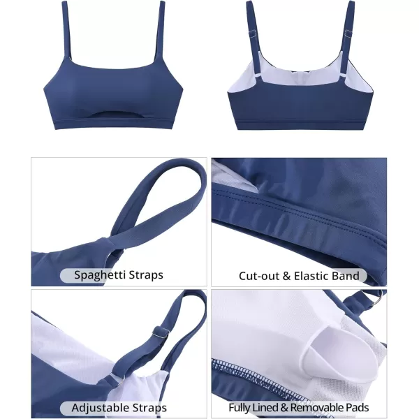 GRAPENT Bikini Tops for Women Cropped Tankini Tops Beach Padded Cut Out Adjustable Spaghetti Straps Swimwear Top OnlyGray Blue