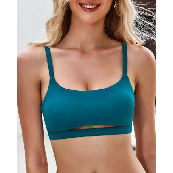 GRAPENT Bikini Tops for Women Cropped Tankini Tops Beach Padded Cut Out Adjustable Spaghetti Straps Swimwear Top OnlyLake Green