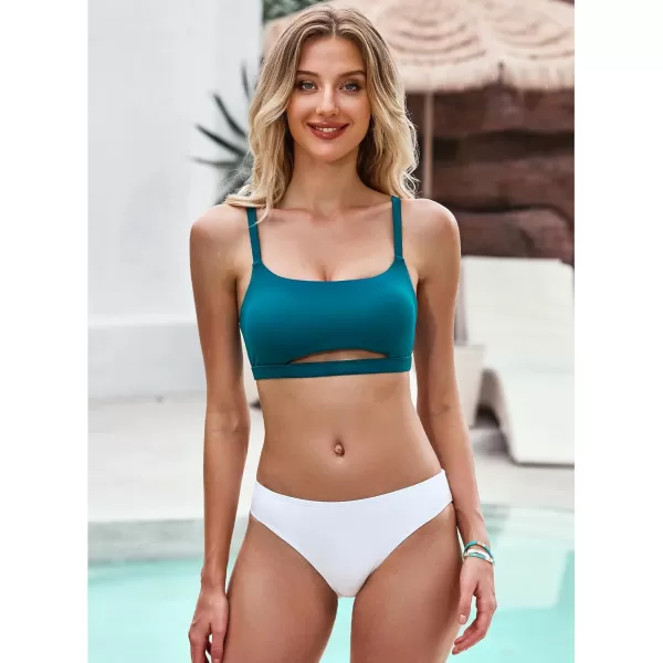 GRAPENT Bikini Tops for Women Cropped Tankini Tops Beach Padded Cut Out Adjustable Spaghetti Straps Swimwear Top OnlyLake Green