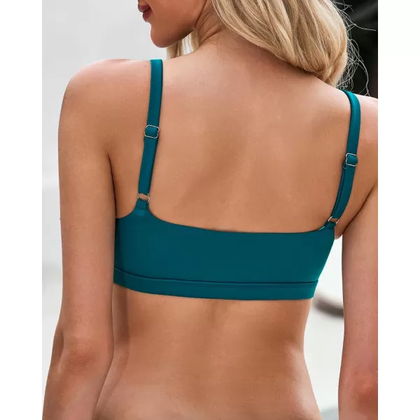 GRAPENT Bikini Tops for Women Cropped Tankini Tops Beach Padded Cut Out Adjustable Spaghetti Straps Swimwear Top OnlyLake Green