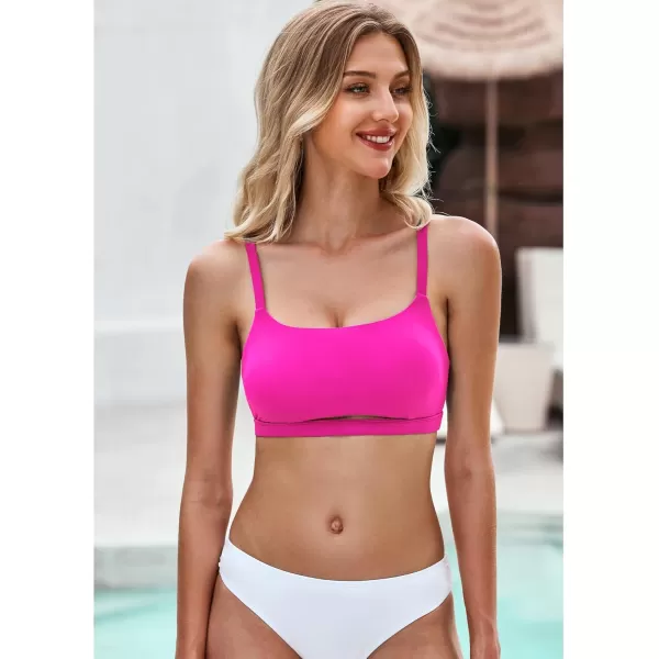 GRAPENT Bikini Tops for Women Cropped Tankini Tops Beach Padded Cut Out Adjustable Spaghetti Straps Swimwear Top OnlyNeon Pink