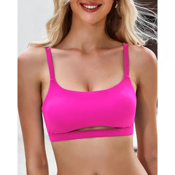 GRAPENT Bikini Tops for Women Cropped Tankini Tops Beach Padded Cut Out Adjustable Spaghetti Straps Swimwear Top OnlyNeon Pink