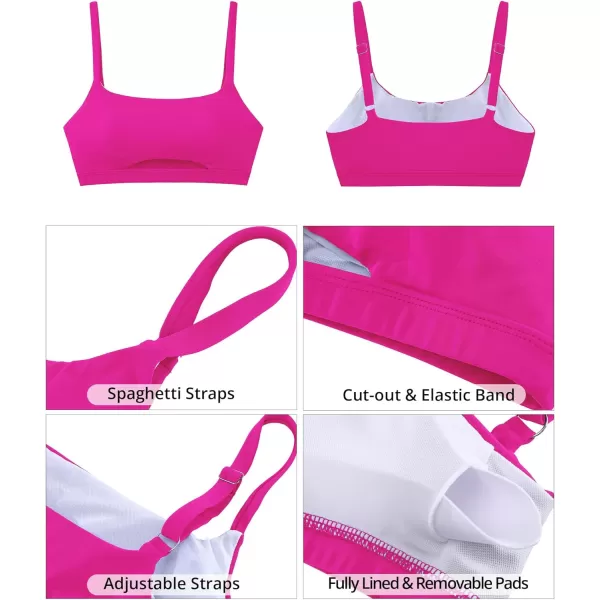 GRAPENT Bikini Tops for Women Cropped Tankini Tops Beach Padded Cut Out Adjustable Spaghetti Straps Swimwear Top OnlyNeon Pink