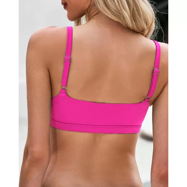 GRAPENT Bikini Tops for Women Cropped Tankini Tops Beach Padded Cut Out Adjustable Spaghetti Straps Swimwear Top OnlyNeon Pink