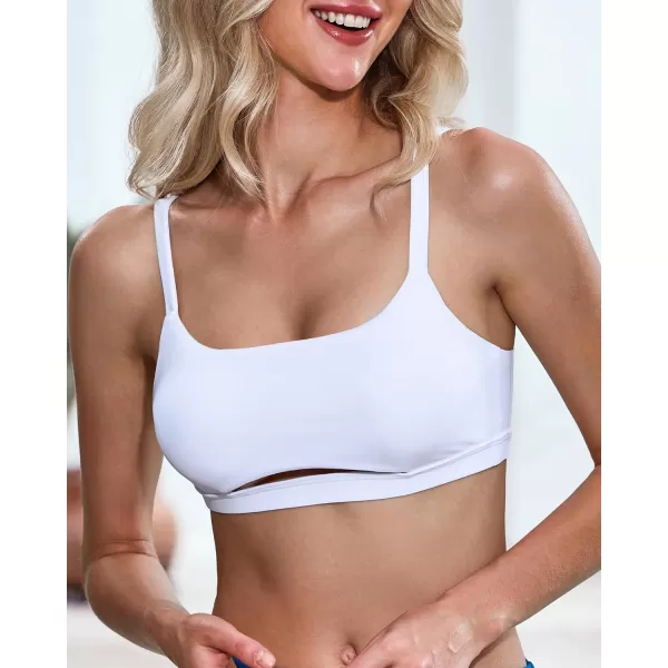 GRAPENT Bikini Tops for Women Cropped Tankini Tops Beach Padded Cut Out Adjustable Spaghetti Straps Swimwear Top OnlyWhite