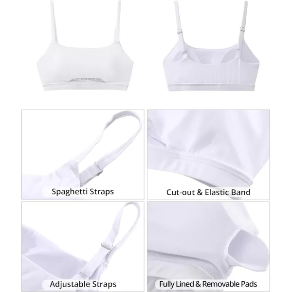 GRAPENT Bikini Tops for Women Cropped Tankini Tops Beach Padded Cut Out Adjustable Spaghetti Straps Swimwear Top OnlyWhite