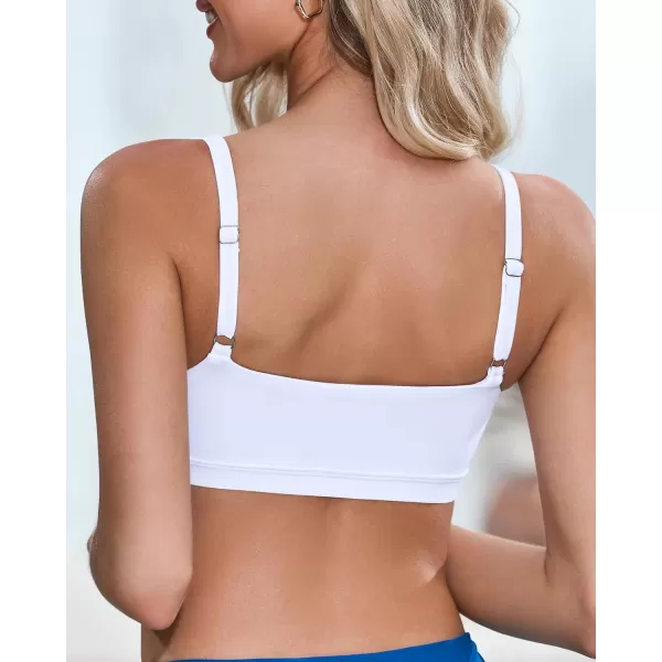 GRAPENT Bikini Tops for Women Cropped Tankini Tops Beach Padded Cut Out Adjustable Spaghetti Straps Swimwear Top OnlyWhite